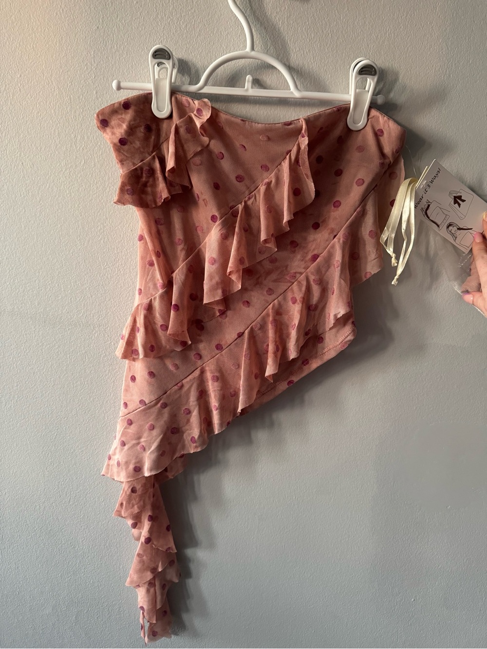 Pink Polka Dot Ruffle Asymmetrical Skirt